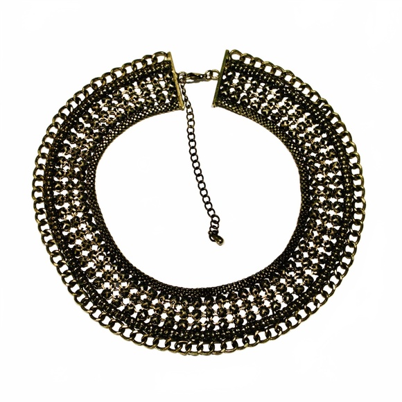 Necklace,Collar Style, Rhinestone and Antique Gold-tone Setting - Picture 2 of 4